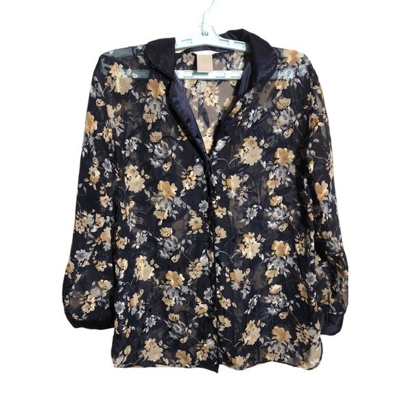 Secret Treasures Sheer Floral Blouse Sz Small Button Down Cottagecore Fairy - Picture 1 of 9